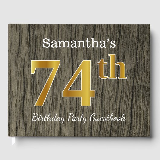 Rustic, Faux Gold 74th Birthday Party; aangepaste  Gastenboek (Voorkant)
