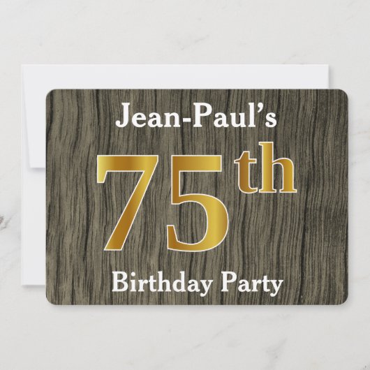 Rustic, Faux Gold 75th Birthday Party; aangepaste  Kaart (Voorkant)