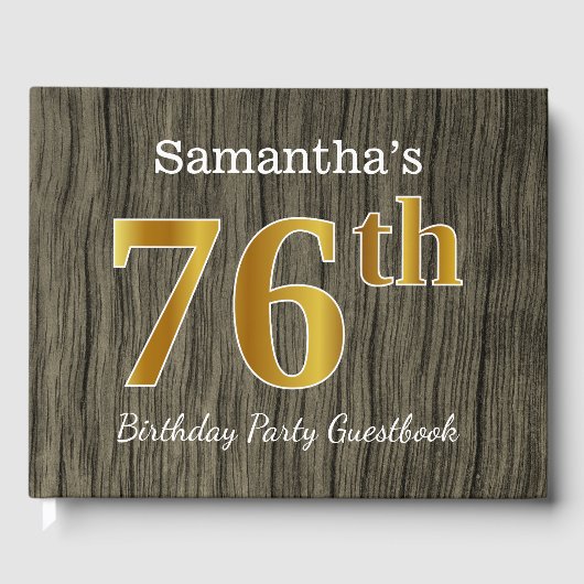 Rustic, Faux Gold 76th Birthday Party; aangepaste  Gastenboek (Voorkant)
