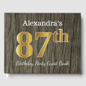 Rustic, Faux Gold 87th Birthday Party; aangepaste Gastenboek (Voorkant)