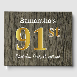 Rustic, Faux Gold 91st Birthday Party; aangepaste  Gastenboek