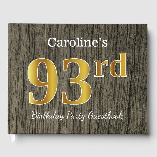 Rustic, Faux Gold 93rd Birthday Party; aangepaste  Gastenboek (Voorkant)