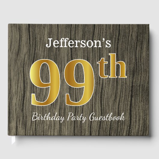 Rustic, Faux Gold 99th Birthday Party; aangepaste  Gastenboek (Voorkant)