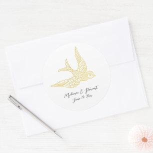 Rustic Faux Gold Swallow Bird Illustration Wedding Ronde Sticker