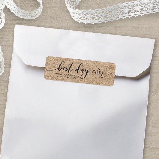 Rustic Faux Kraft Best Day Ever Wedding Favor Etiket