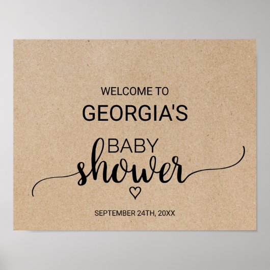 Rustic Faux Kraft Calligraphy Baby shower Welcome Poster (Voorkant)