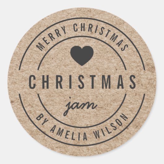 Rustic Faux Kraft Christmas Jam Vrolijk Kerstfeest Ronde Sticker (Voorkant)