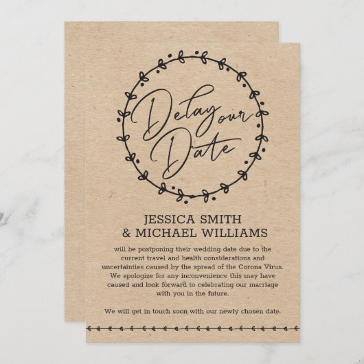 Rustic Faux Kraft Virus Corona Retard La Carte Dat (Devant / Derrière)