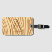 Rustic Faux Sined Brown Wood Monogramed Custom Bagagelabel (Voorkant (horizontaal))