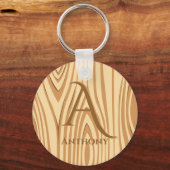 Rustic Faux Sined Brown Wood Monogramed Custom Sleutelhanger (Voorkant)