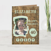 Rustic faux wood brown green 40e verjaardag kaart (Voorkant)