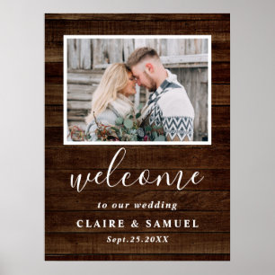 Rustic Faux Wood Photo Mariage Affiche de bienvenu