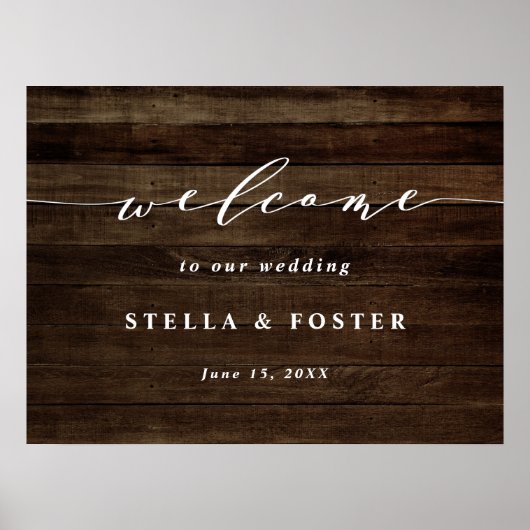 Rustic Faux Wood Wedding Welcome Sign Poster (Voorkant)