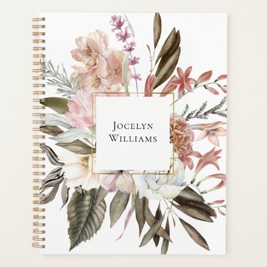 Rustic Feminine Floral Bouquet met naam Planner (Voorkant)