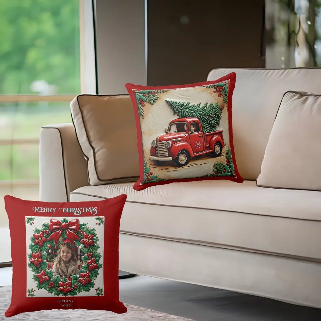 Rustic Ferme Camion Rouge Lancer Oreiller (Créateur téléchargé)