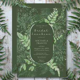 Rustic Fern Green Foliage Emerald Bridal Luncheon Kaart