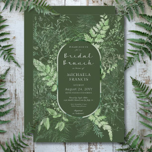 Rustic Fern Green Foliage Emerald Bruids Brunch Kaart