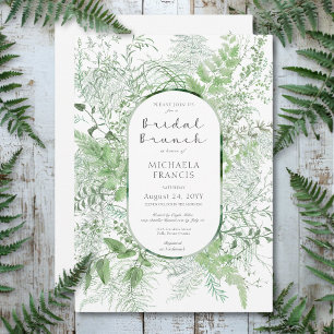 Rustic Fern Green Foliage Witte Bruids Brunch Kaart