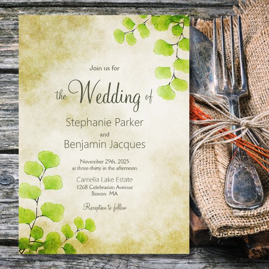 Rustic Fern Leaf Wedding Kaart