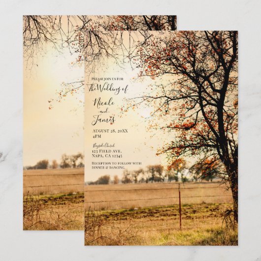 Rustic Field Gold Autumn Evening Sunset Wedding Kaart (Voorkant / Achterkant)