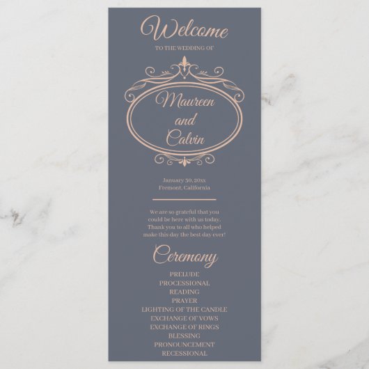 Rustic Filigree Wedding Programme (Devant)