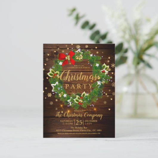 Rustic Fire Branches Krans Kerstfeest Uitnodiging Briefkaart (Staand voorkant)