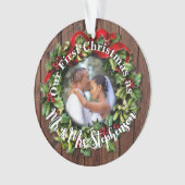 Rustic First Kerstman Mr Mrs Couple Wedding Phot Ornament (voorkant)