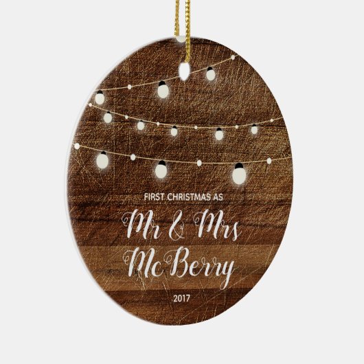 Rustic First Kerstmis als Mr & Mrs Ornament Gift (Rechts)