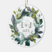 Rustic First Kerstmis Engaged Wreatfoto Keramisch Ornament (Links)