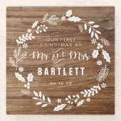 Rustic First Kerstmis Mr en Mrs. Glazen Onderzetter (Voorkant)