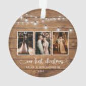 Rustic First Kerstmis Mr Mrs Photo Collage Lights Ornament (achterkant)