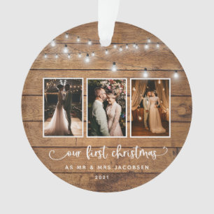 Rustic First Kerstmis Mr Mrs Photo Collage Lights Ornament