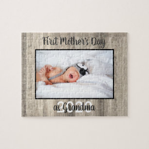 Rustic First Moederdag Grandma Photo Wood Legpuzzel