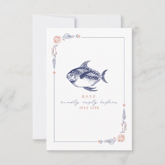Rustic Fish Red & Blue Beach Wedding RSVP (Devant)