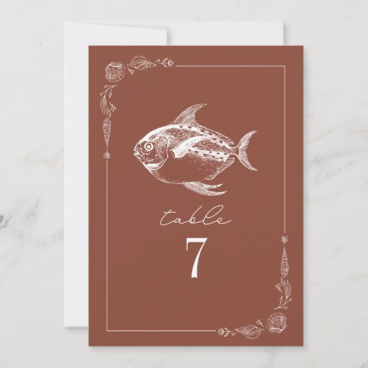 Rustic Fish Terracotta Mariage Numéro de table (Devant)