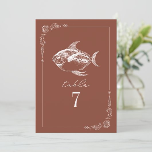 Rustic Fish Terracotta Mariage Numéro de table (Debout devant)