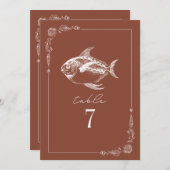 Rustic Fish Terracotta Mariage Numéro de table (Devant / Derrière)