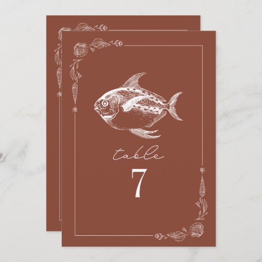 Rustic Fish Terracotta Mariage Numéro de table (Devant / Derrière)