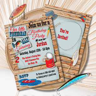 Rustic Fishing Birthday Party Invitations Kaart