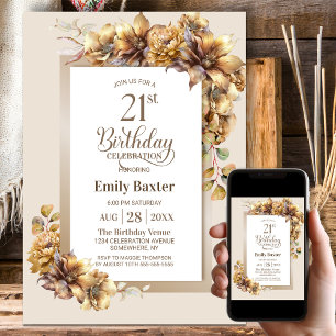 Rustic Floral 21st Birthday Party Kaart