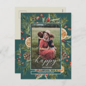 Rustic Floral 2 foto Feestdagenkaart (Voorkant / Achterkant)