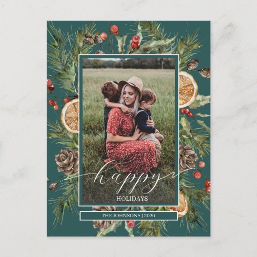 Rustic Floral 2 foto Feestdagenkaart (Voorkant)