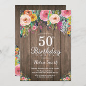 Rustic Floral 50e anniversaire Invitation pour fem (Devant / Derrière)