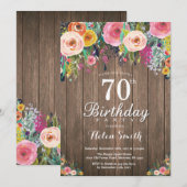Rustic Floral 70e anniversaire Invitation pour fem (Devant / Derrière)