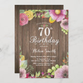 Rustic Floral 70e anniversaire Invitation pour fem (Devant / Derrière)