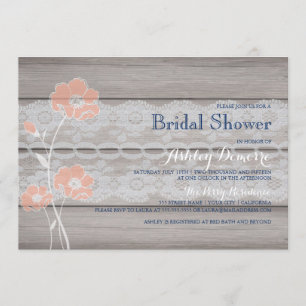 Rustic Floral and Lace Bridal Shower Invitation Kaart
