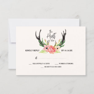 Rustic Floral Antler Hunt is over bruiloft RSVP Kaartje