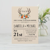 Rustic Floral Antlers BOHO Couples Shower Wedding Kaart (Staand voorkant)