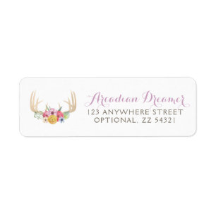 Rustic Floral Antlers Waterverf Return Address Etiket