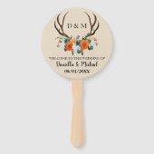 Rustic Floral Antlers Wedding Ceremony Programme Handwaaier (Voorkant)